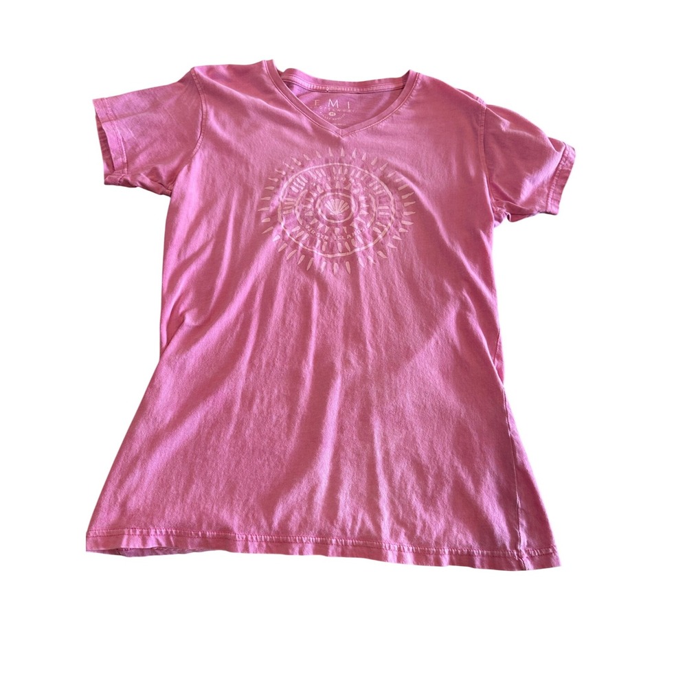 EMI Sportswear Pink St Thomas Virgin Islands Graphic V-Neck T-Shirt Womens Med